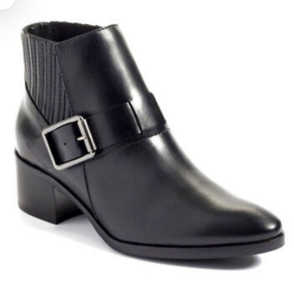 Aquatalia Leather Foster Weatherproof Bootie black buckle Italy 6.5